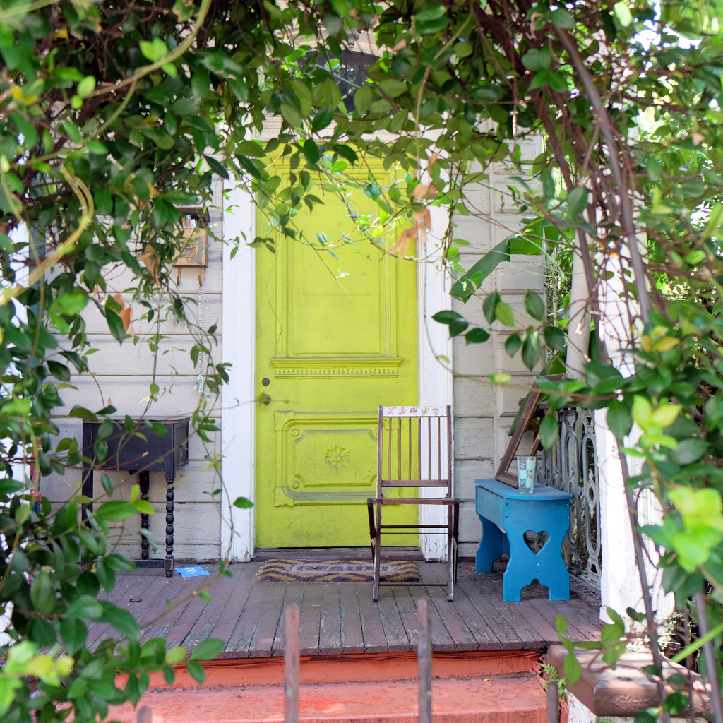 lime green door of a house in Garden District