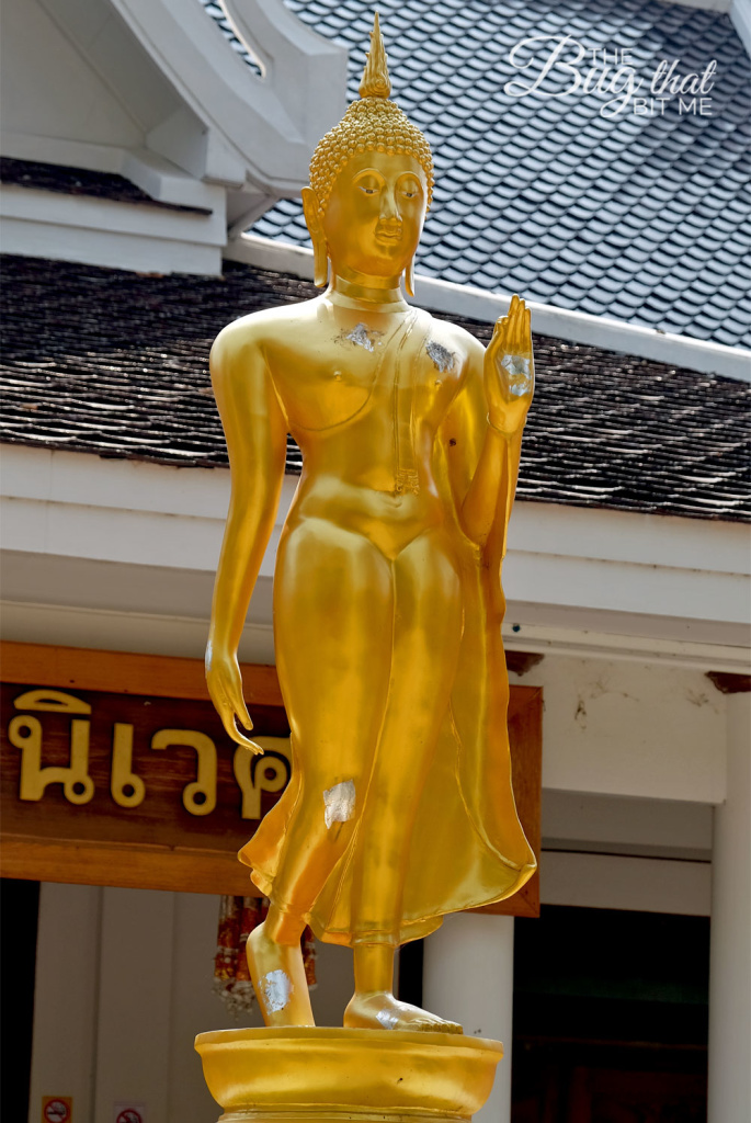 Sukothai Historical Park, standing Buddha outside a new temple at Wat Phra Phai Luang